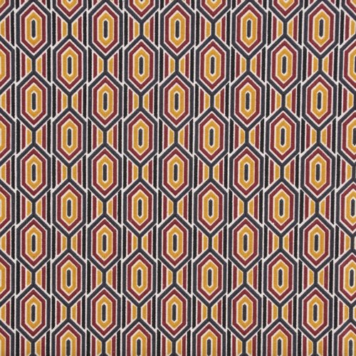 Tissu graphique moutarde bordeaux et noir 50x74 cm