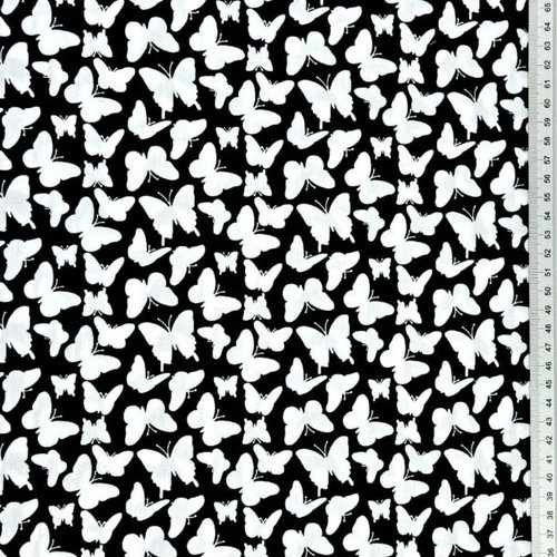 Tissu papillons noir et blanc 50x80 cm