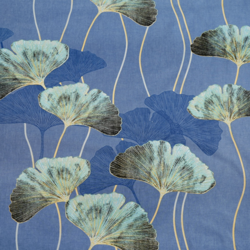 Tissu feuilles de ginkgo bleu 50x80cm
