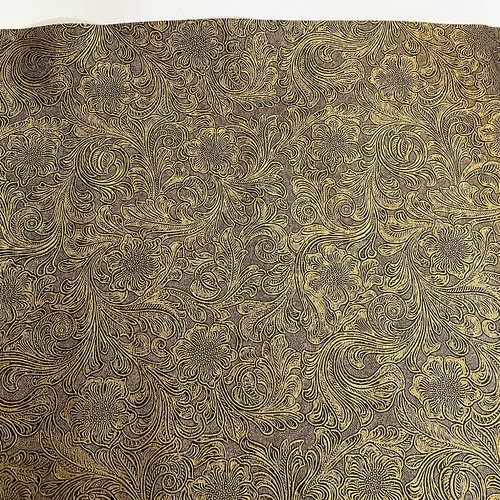 Simili cuir fleurs embossé doré et noir 50x70cm