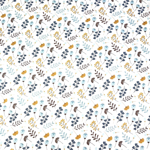 Tissu fleurs turquoise, marron et orange 50x80cm