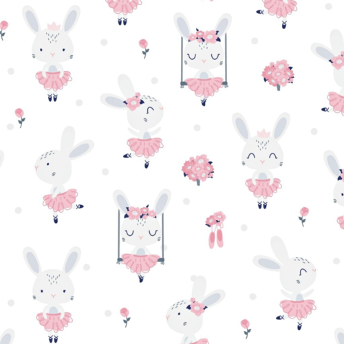 Tissu fille petites lapines danseuses 50x80cm