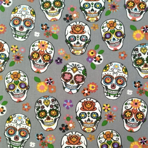 Tissu têtes de mort cavalera gris 50x80cm