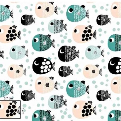 Tissu coton poissons 50x80 cm