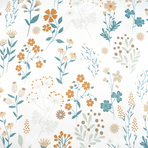 Tissu fleurs émeraude et camel 50x80cm