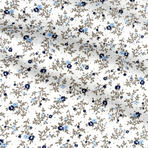 Tissu fleurs liberty bleu et beige 50x80 cm