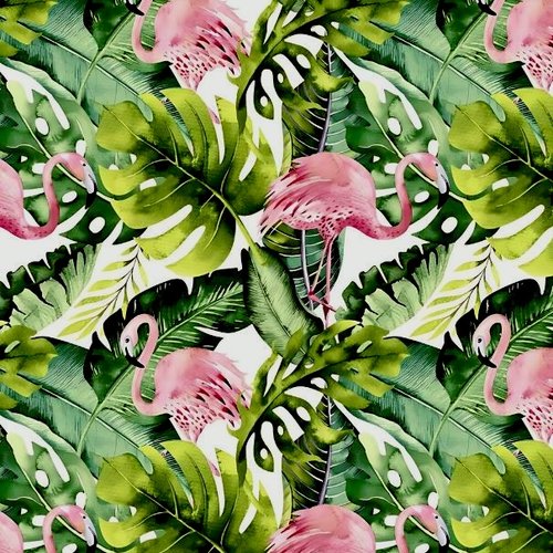 Tissu tropical flamants roses 50x80cm
