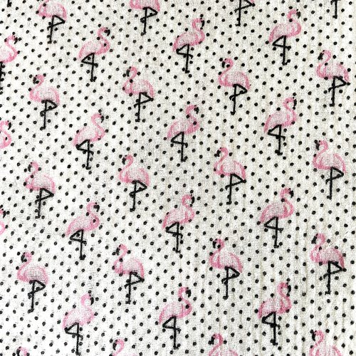 Tissu double gaze de coton flamants roses 50x80cm