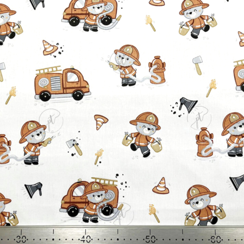 Tissu garçon ours pompier 50x80cm