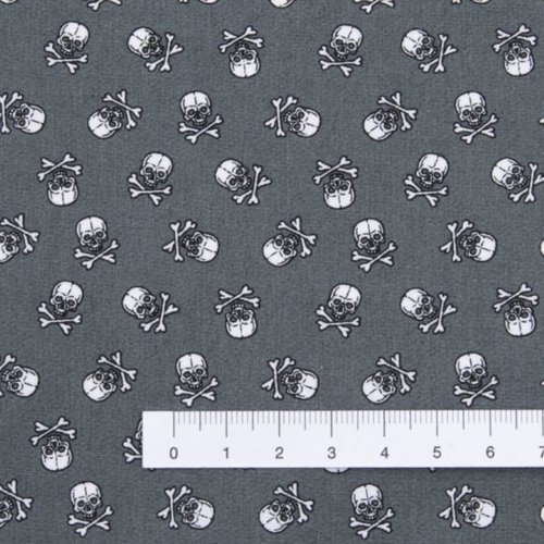 Tissu têtes de mort gris et blanc 50x72cm