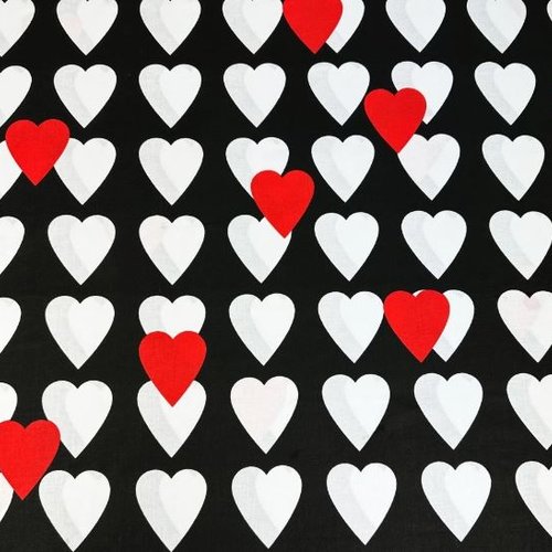 Tissu coeurs noir et blanc 50x80cm