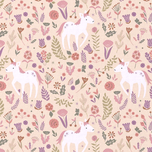 Tissu enfant licornes et fleurs 55x75 cm