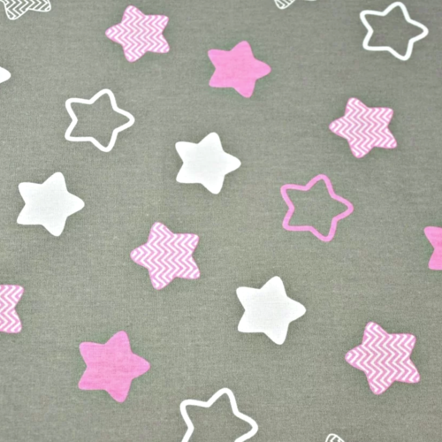 Tissu étoiles gris et rose 49x70 cm