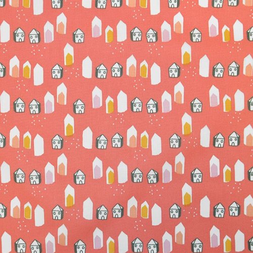 Tissu  petites maisons 54x80cm
