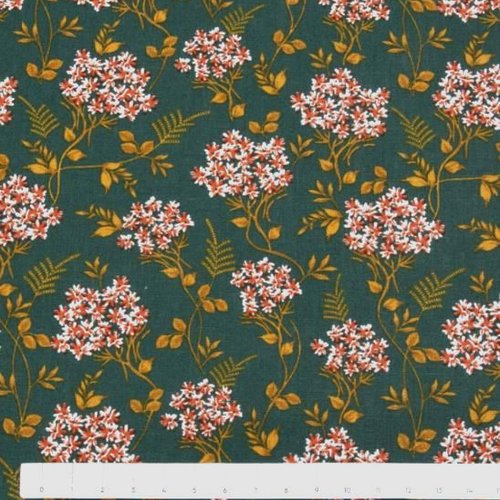 Tissu fleurs vert et orange 50x75cm