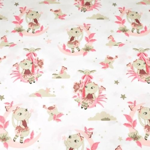 Tissu lapins rose et blanc 50x80cm