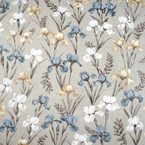 Tissu fleurs iris beige et bleu 50x80 cm