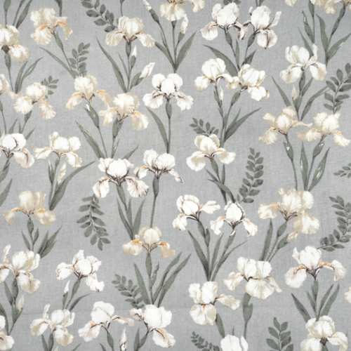 Tissu fleurs iris gris et beige 50x80 cm