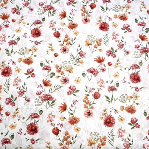 Tissu fleurs orange et vert 50x80 cm