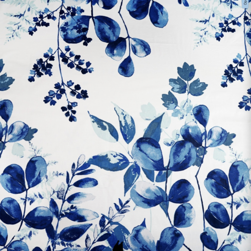 Tissu feuillage bleu et blanc 80x50 cm