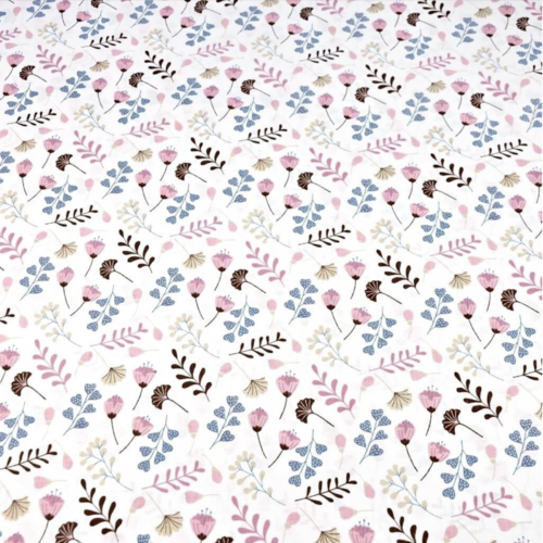 Tissu fleurs et ginkgo rose et bleu 50x80cm