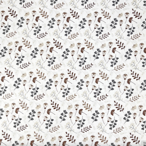 Tissu fleurs et feuilles gingko marron et beige 50x80cm