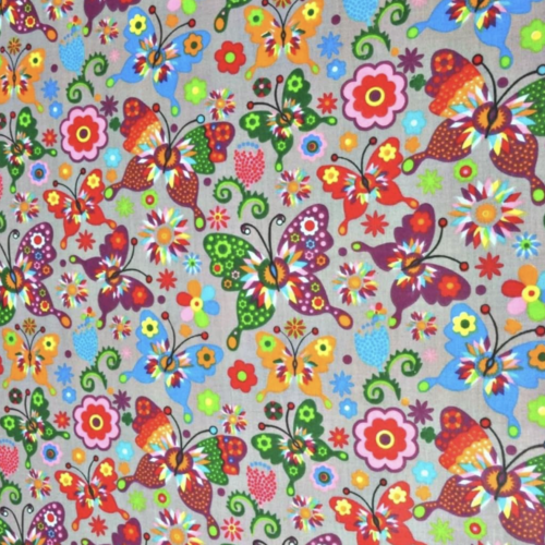 Tissu papillons et fleurs 50x80 cm