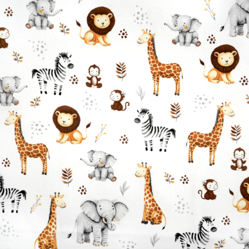 Tissu animaux de la savane blanc 50x80cm