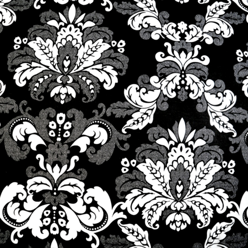 Tissu fleurs folk noir et blanc 50x72 cm