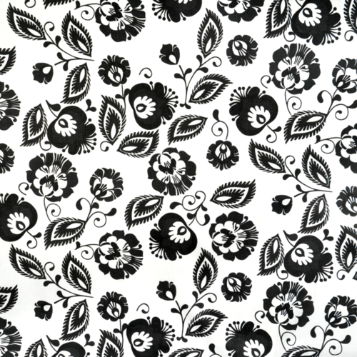 Tissu fleurs folk noir et blanc 50x80 cm