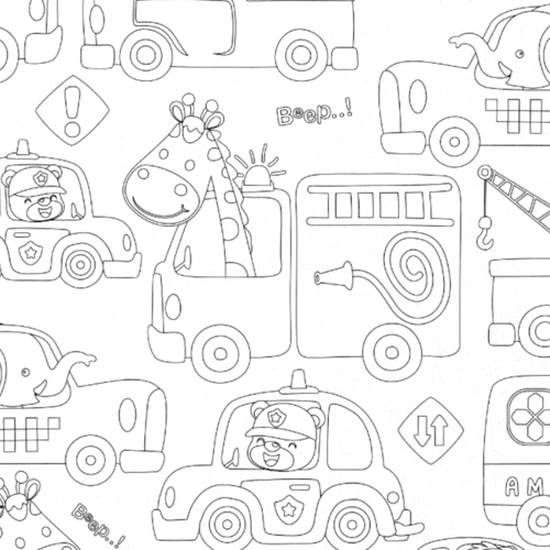 Tissu à colorier camions de pompiers et voitures 50x70 cm