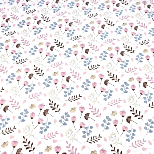 Tissu fleurs et ginkgo rose et bleu 50x80cm