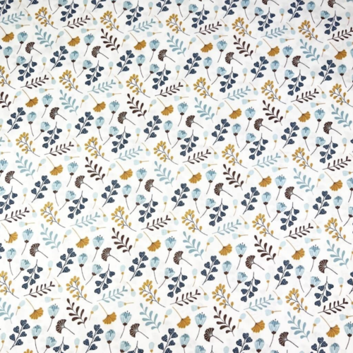 Tissu fleurs et feuilles gingko turquoise 50x80cm