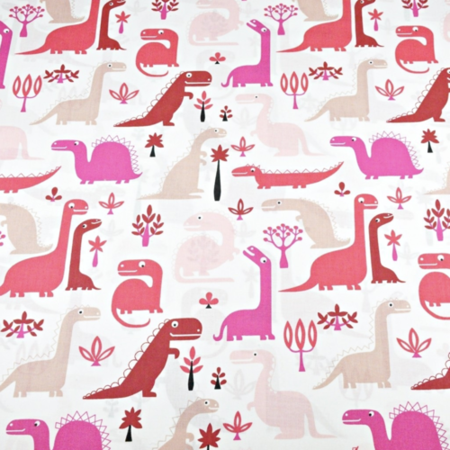 Tissu dinosaures rouge et rose 50x80cm