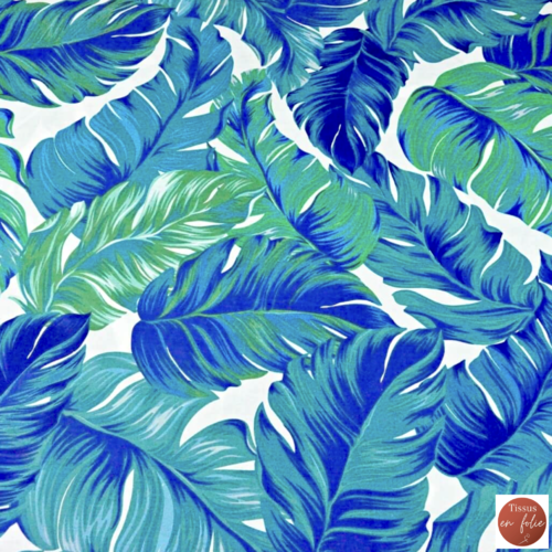 Tissu feuillage tropical vert et bleu 50x80 cm