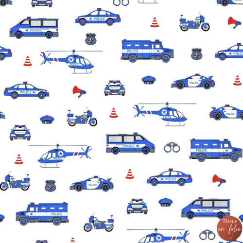 Tissu coton enfant police 50x80 cm