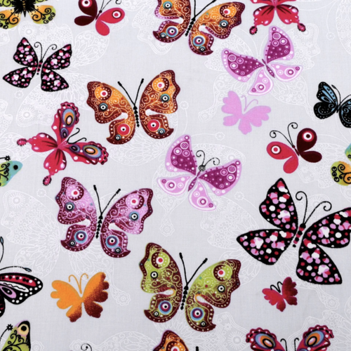 Tissu papillons gris et multicolores 50x80 cm