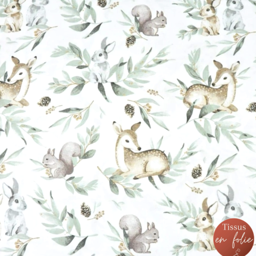 Tissu enfant animaux et feuillage 80x50cm