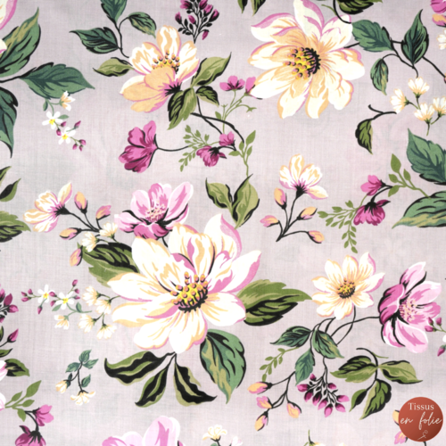 Tissu fleurs magnolias multicolores 50x70 cm