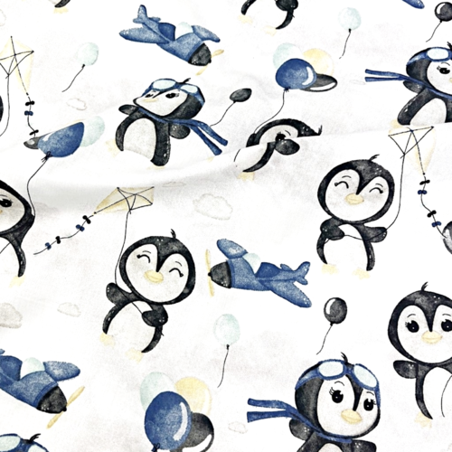 Tissu enfant pingouins bleu 50x80cm