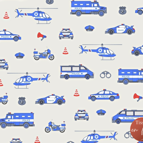 Tissu enfant police 50x80 cm