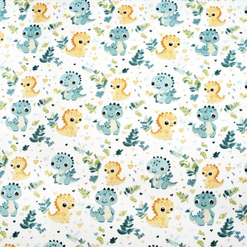 Tissu dinosaures bleu et jaune 50x80cm