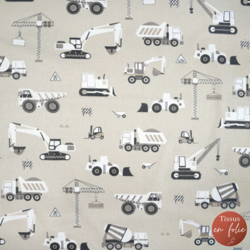 Tissu garçon chantier beige et gris 50x80cm