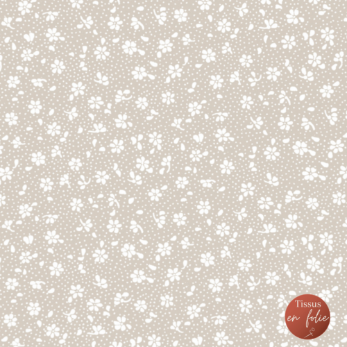 Tissu fleurs liberty beige et blanc 50x80 cm