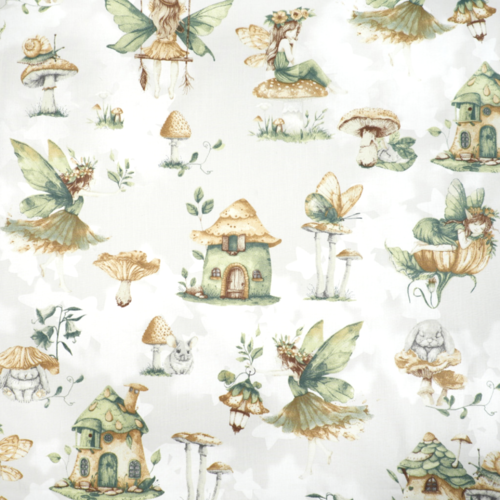 Tissu petites fées vert et gris 50x80 cm