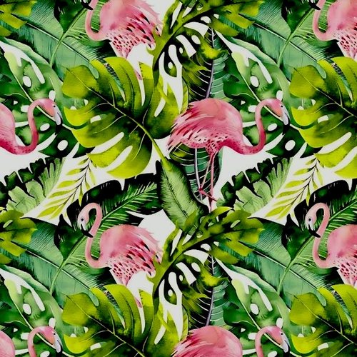 Tissu tropical flamants roses 50x80cm