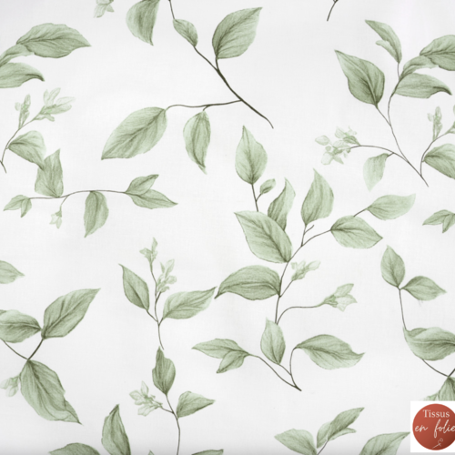 Tissu feuillage vert et blanc 50x80 cm