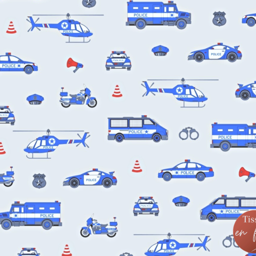 Tissu enfant police 50x80 cm