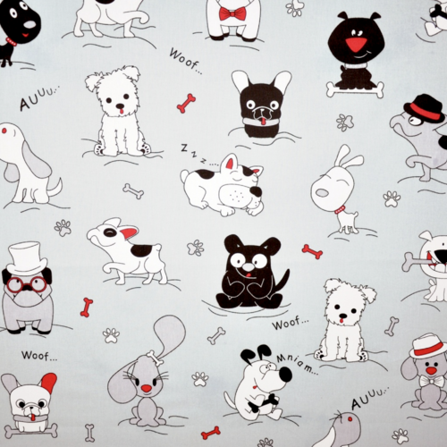 Tissu chiens gris 50x80 cm
