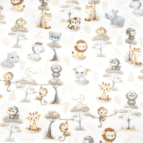 Tissu bébé animaux de la savane beige et blanc50x80cm